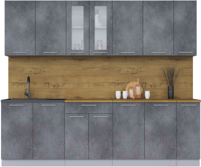 Кухонный гарнитур Интерлиния Мила 25 (бетон потленд/бетон портленд/дуб бунратти) - фото