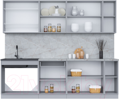 Кухонный гарнитур Интерлиния Мила 25 (бетон потленд/бетон портленд/дуб бунратти)