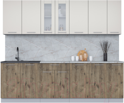 Кухонный гарнитур Интерлиния Мила 25 (персидский жемчуг/дуб веллингтон/серый каспий) - фото