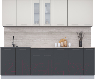 Кухонный гарнитур Интерлиния Мила 25 (персидский жемчуг/антрацит/травертин серый) - фото