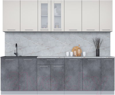 Кухонный гарнитур Интерлиния Мила 25 (персидский жемчуг/бетон портленд/серый каспий) - фото