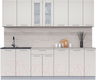 Кухонный гарнитур Интерлиния Мила 25 (персидский жемчуг/персидский жемчуг/травертин серый) - фото