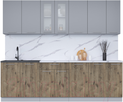 Кухонный гарнитур Интерлиния Мила 25 (серебро/дуб веллингтон/белый гранит) - фото