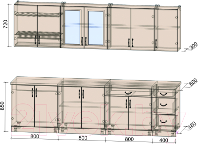 Готовая кухня Интерлиния Мила Крафт 2.8Б