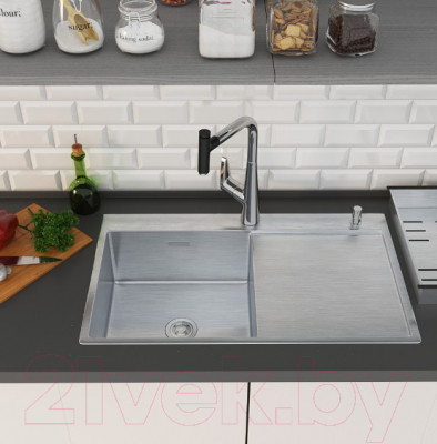 Мойка кухонная Roxen Vespa 560230-70L с коландером и дозатором (сатин)