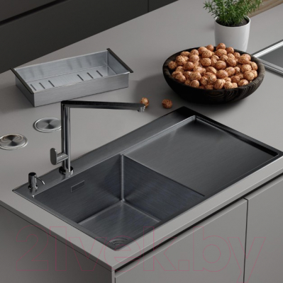 Мойка кухонная Roxen Vespa 560230-70LB PVD с коландером и дозатором (графит)