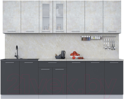 Кухонный гарнитур Интерлиния Мила 26 (бетон лайт/антрацит/опал светлый) - фото