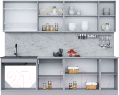 Кухонный гарнитур Интерлиния Мила 26 (бетон лайт/антрацит/опал светлый)