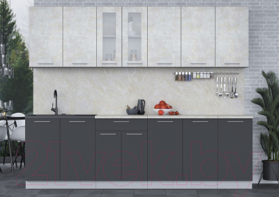 Кухонный гарнитур Интерлиния Мила 26 (бетон лайт/антрацит/опал светлый)