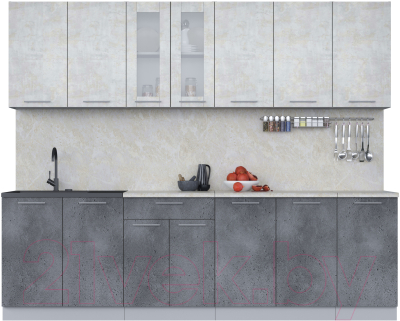 Кухонный гарнитур Интерлиния Мила 26 (бетон лайт/бетон портленд/опал светлый) - фото