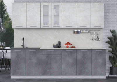 Кухонный гарнитур Интерлиния Мила 26 (бетон лайт/бетон портленд/опал светлый)