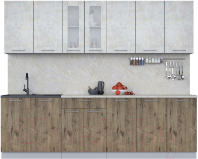 Кухонный гарнитур Интерлиния Мила 26 (бетон лайт/дуб веллингтон/опал светлый) - фото