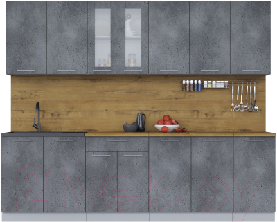 Кухонный гарнитур Интерлиния Мила 26 (бетон потленд/бетон портленд/дуб бунратти) - фото