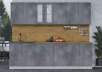 Кухонный гарнитур Интерлиния Мила 26 (бетон потленд/бетон портленд/дуб бунратти)