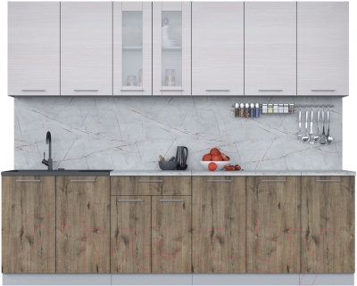 Кухонный гарнитур Интерлиния Мила 26 (вудлайн кремовый/дуб веллингтон/серый каспий) - фото