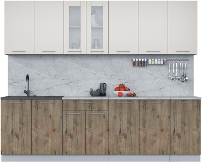 Кухонный гарнитур Интерлиния Мила 26 (персидский жемчуг/дуб веллингтон/серый каспий) - фото