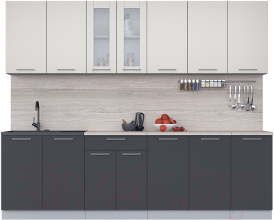 Кухонный гарнитур Интерлиния Мила 26 (персидский жемчуг/антрацит/травертин серый) - фото