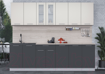 Кухонный гарнитур Интерлиния Мила 26 (персидский жемчуг/антрацит/травертин серый)