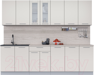 Кухонный гарнитур Интерлиния Мила 26 (персидский жемчуг/персидский жемчуг/травертин серый) - фото