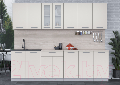 Кухонный гарнитур Интерлиния Мила 26 (персидский жемчуг/персидский жемчуг/травертин серый)