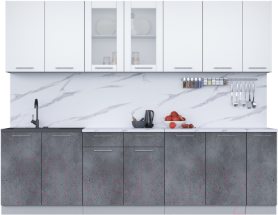 Кухонный гарнитур Интерлиния Мила 27 (белый платинум/бетон портленд/белый гранит) - фото