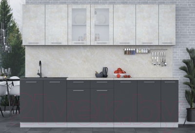 Кухонный гарнитур Интерлиния Мила 27 (бетон лайт/антрацит/опал светлый)