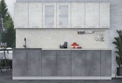 Кухонный гарнитур Интерлиния Мила 27 (бетон лайт/бетон портленд/опал светлый)