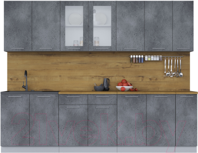 Кухонный гарнитур Интерлиния Мила 27 (бетон потленд/бетон портленд/дуб бунратти) - фото