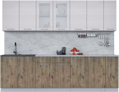 Кухонный гарнитур Интерлиния Мила 27 (вудлайн кремовый/дуб веллингтон/серый каспий) - фото