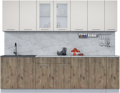 Кухонный гарнитур Интерлиния Мила 27 (персидский жемчуг/дуб веллингтон/серый каспий) - фото