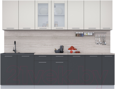 Кухонный гарнитур Интерлиния Мила 27 (персидский жемчуг/антрацит/травертин серый) - фото
