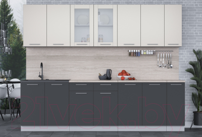 Кухонный гарнитур Интерлиния Мила 27 (персидский жемчуг/антрацит/травертин серый)