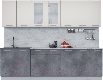 Кухонный гарнитур Интерлиния Мила 27 (персидский жемчуг/бетон портленд/серый каспий) - фото