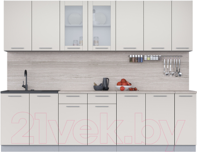 Кухонный гарнитур Интерлиния Мила 27 (персидский жемчуг/персидский жемчуг/травертин серый) - фото