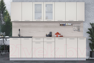 Кухонный гарнитур Интерлиния Мила 27 (персидский жемчуг/персидский жемчуг/травертин серый)