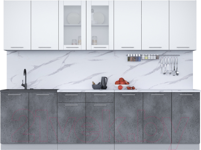 Кухонный гарнитур Интерлиния Мила 28 (белый платинум/бетон портленд/белый гранит) - фото