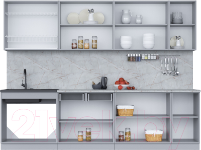 Кухонный гарнитур Интерлиния Мила 28 (белый платинум/дуб веллингтон/белый гранит)