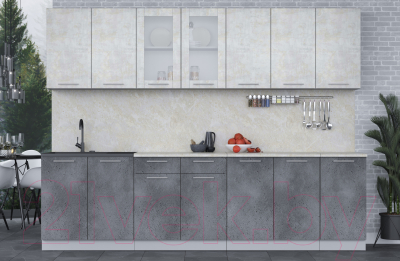 Кухонный гарнитур Интерлиния Мила 28 (бетон лайт/бетон портленд/опал светлый)