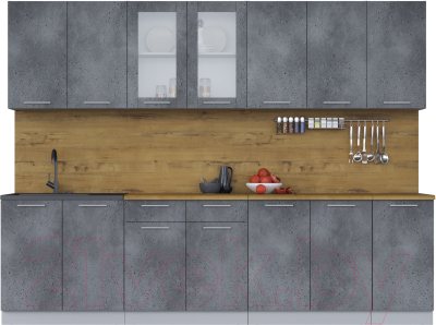 Кухонный гарнитур Интерлиния Мила 28 (бетон потленд/бетон портленд/дуб бунратти) - фото