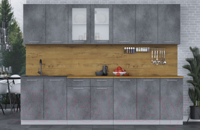 Кухонный гарнитур Интерлиния Мила 28 (бетон потленд/бетон портленд/дуб бунратти)