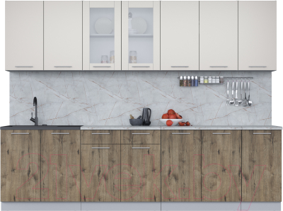 Кухонный гарнитур Интерлиния Мила 28 (персидский жемчуг/дуб веллингтон/серый каспий) - фото
