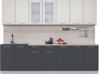 Кухонный гарнитур Интерлиния Мила 28 (персидский жемчуг/антрацит/травертин серый) - фото