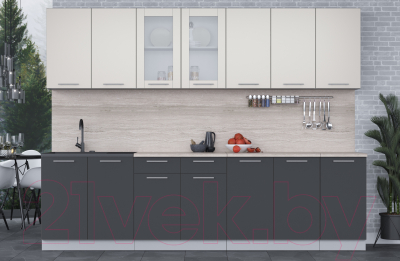 Кухонный гарнитур Интерлиния Мила 28 (персидский жемчуг/антрацит/травертин серый)