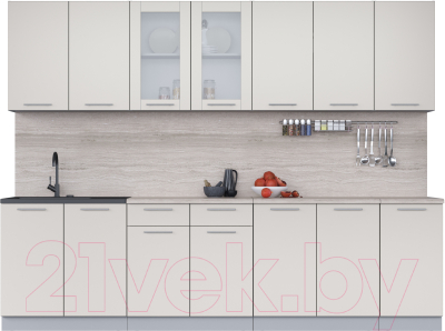 Кухонный гарнитур Интерлиния Мила 28 (персидский жемчуг/персидский жемчуг/травертин серый) - фото