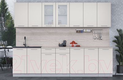 Кухонный гарнитур Интерлиния Мила 28 (персидский жемчуг/персидский жемчуг/травертин серый)