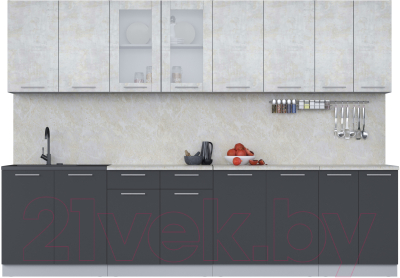 Кухонный гарнитур Интерлиния Мила 30 (бетон лайт/антрацит/опал светлый) - фото