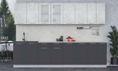 Кухонный гарнитур Интерлиния Мила 30 (бетон лайт/антрацит/опал светлый)