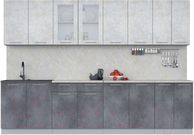Кухонный гарнитур Интерлиния Мила 30 (бетон лайт/бетон портленд/опал светлый) - фото