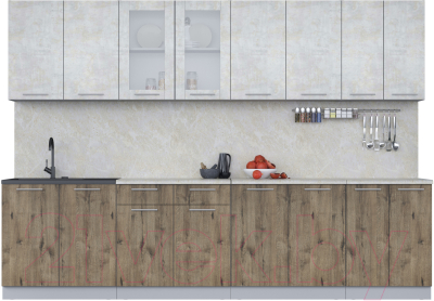 Кухонный гарнитур Интерлиния Мила 30 (бетон лайт/дуб веллингтон/опал светлый) - фото