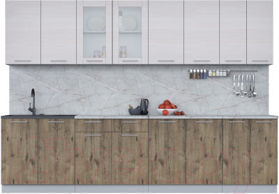 Кухонный гарнитур Интерлиния Мила 30 (вудлайн кремовый/дуб веллингтон/серый каспий) - фото